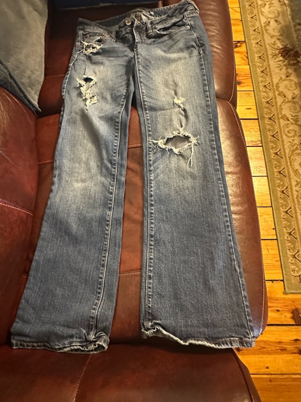 American Eagle Outfitters Distressed Flare Jeans in Blue